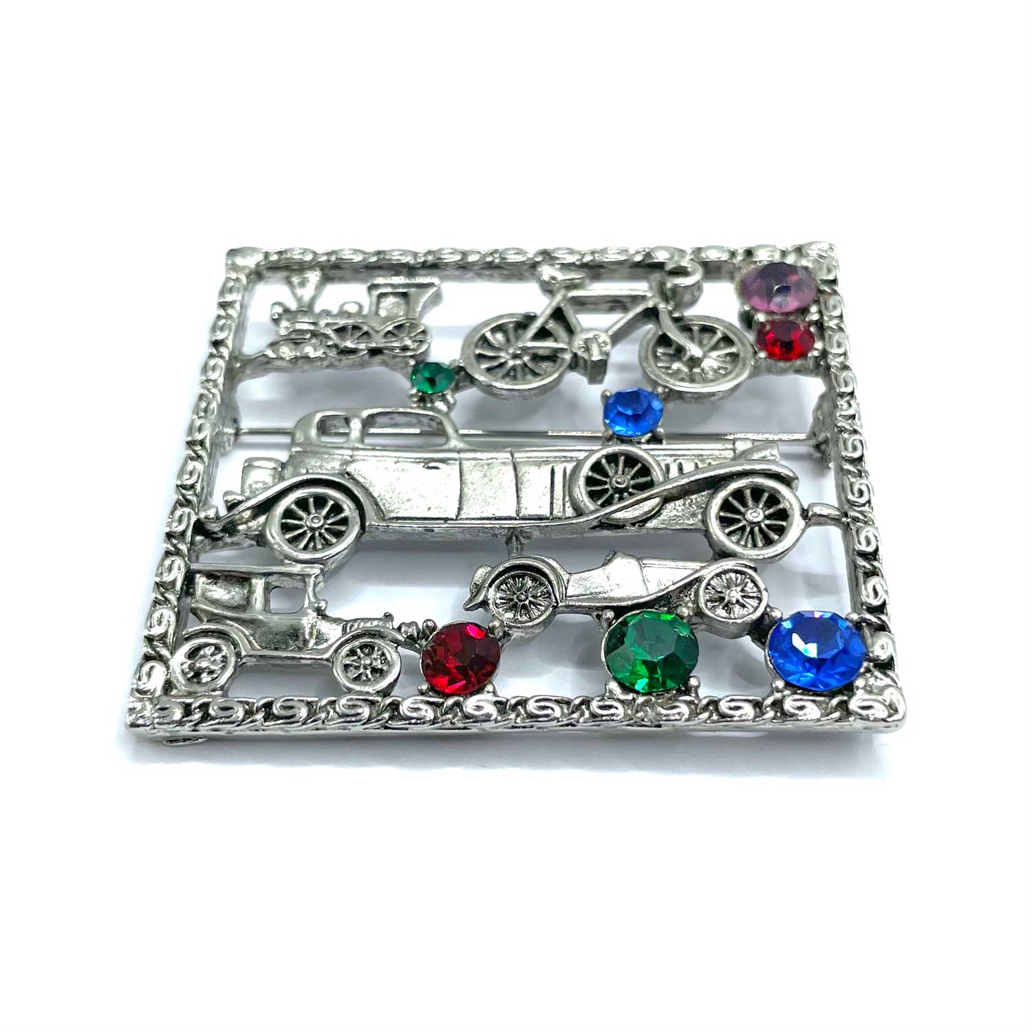 1980s Transportation themed rhinestone brooch