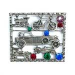 Transportation themed rhinestone brooch