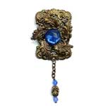 Blue rhinestone dangle bead brooch