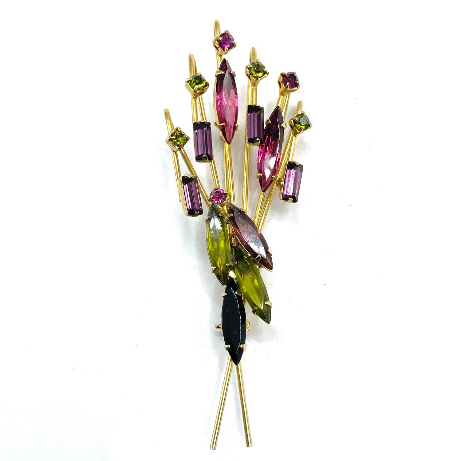 Colorful open backed rhinestone brooch