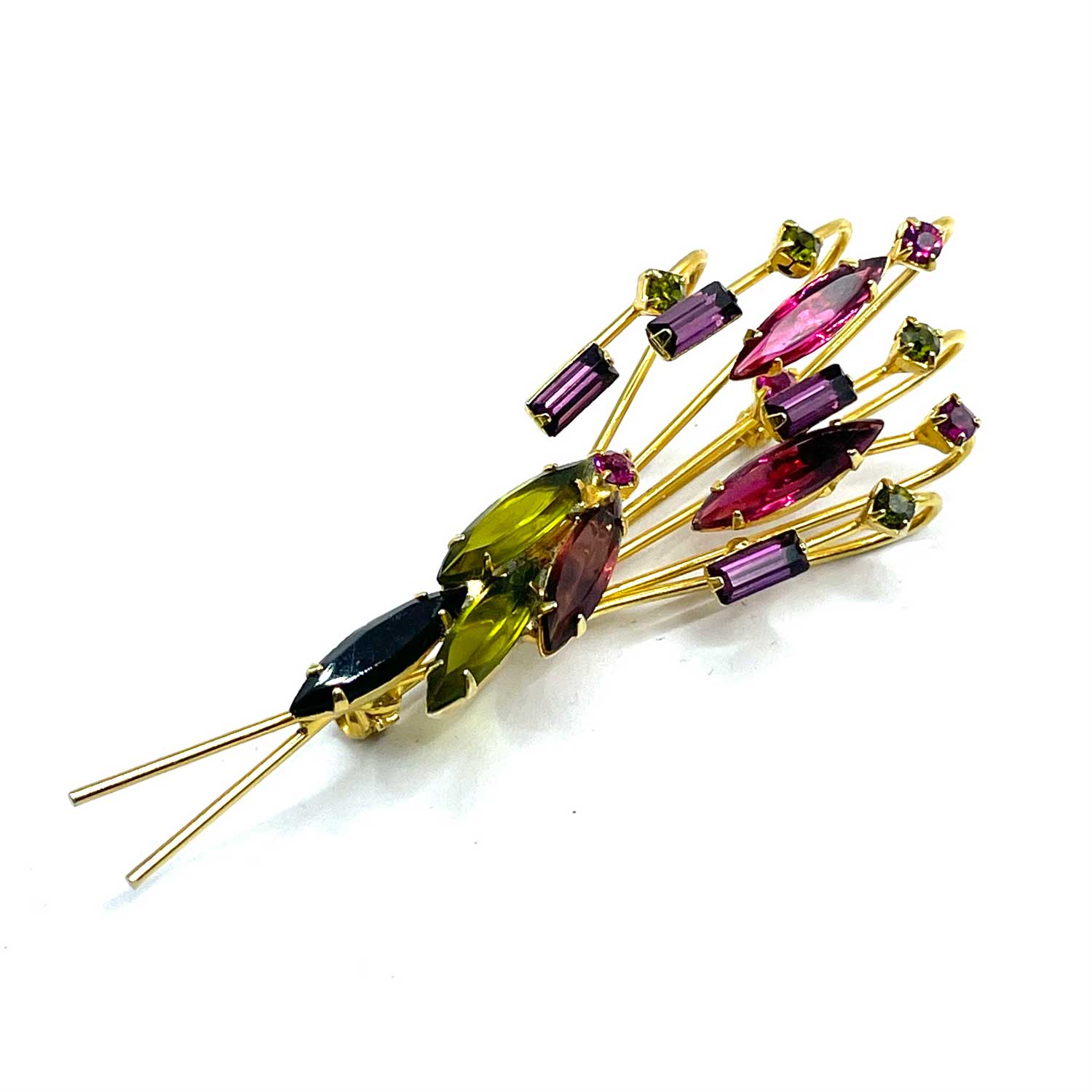 Colorful open backed rhinestone brooch