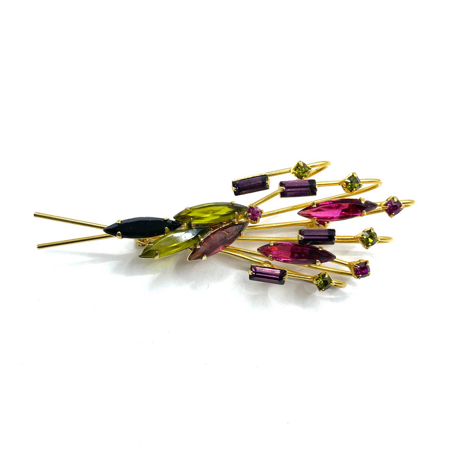 Colorful open backed rhinestone brooch