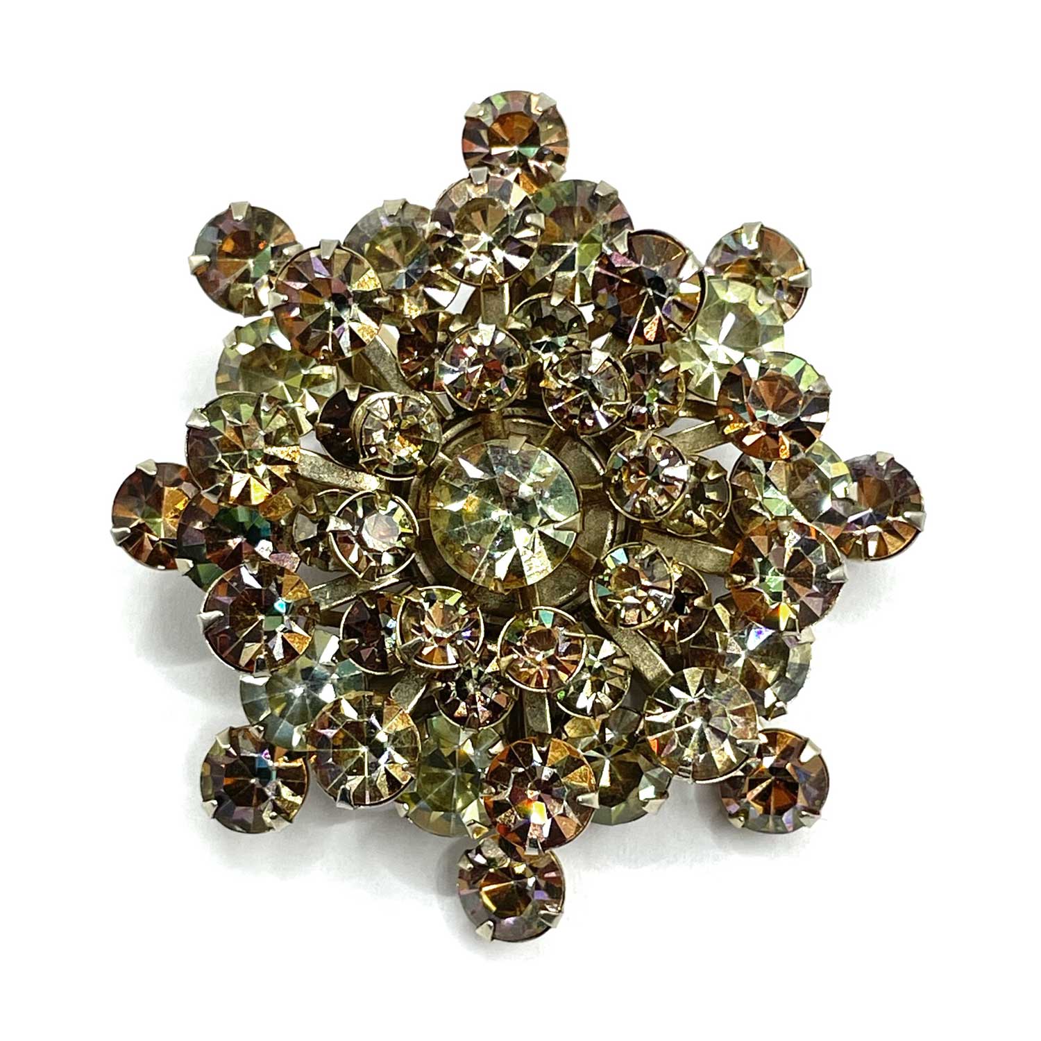 Amber rhinestone snowflake brooch