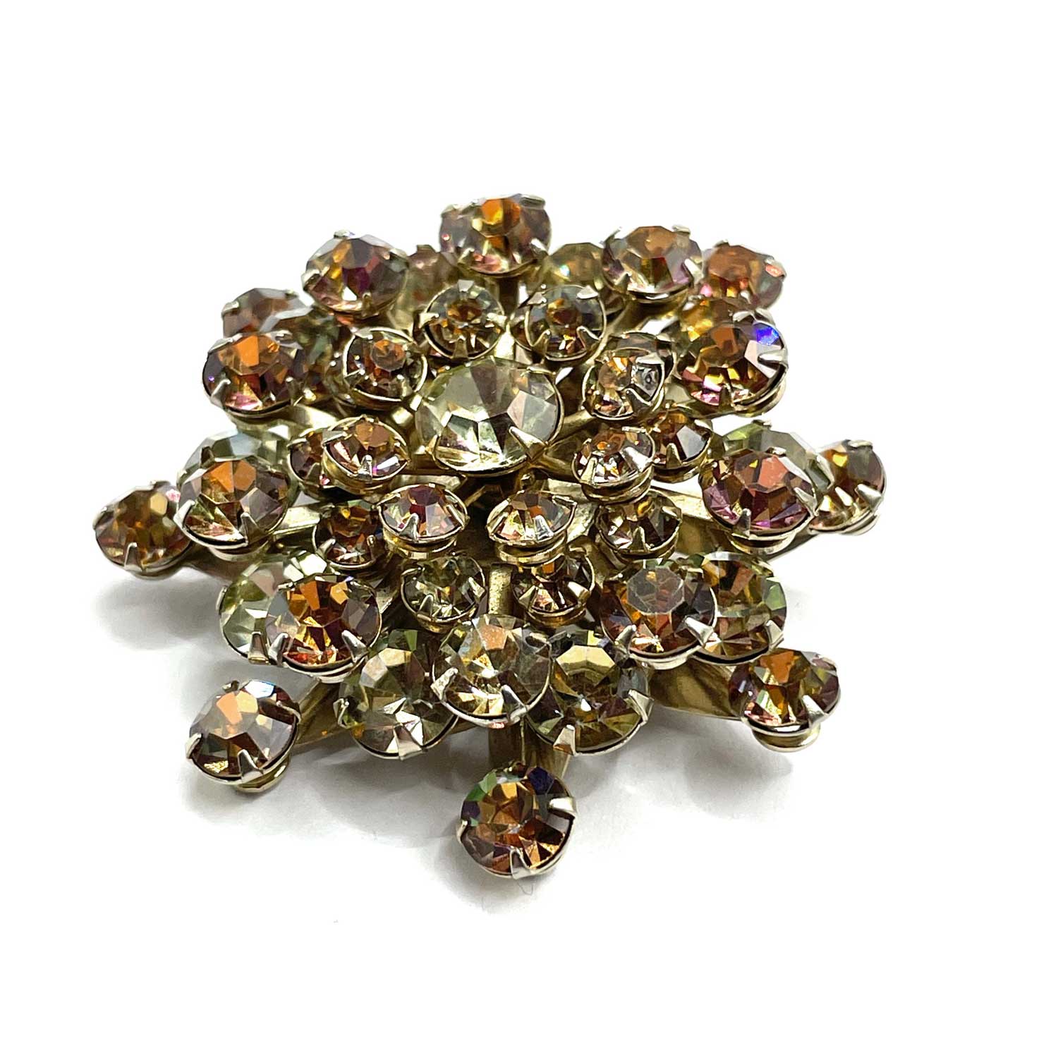 Amber rhinestone snowflake brooch