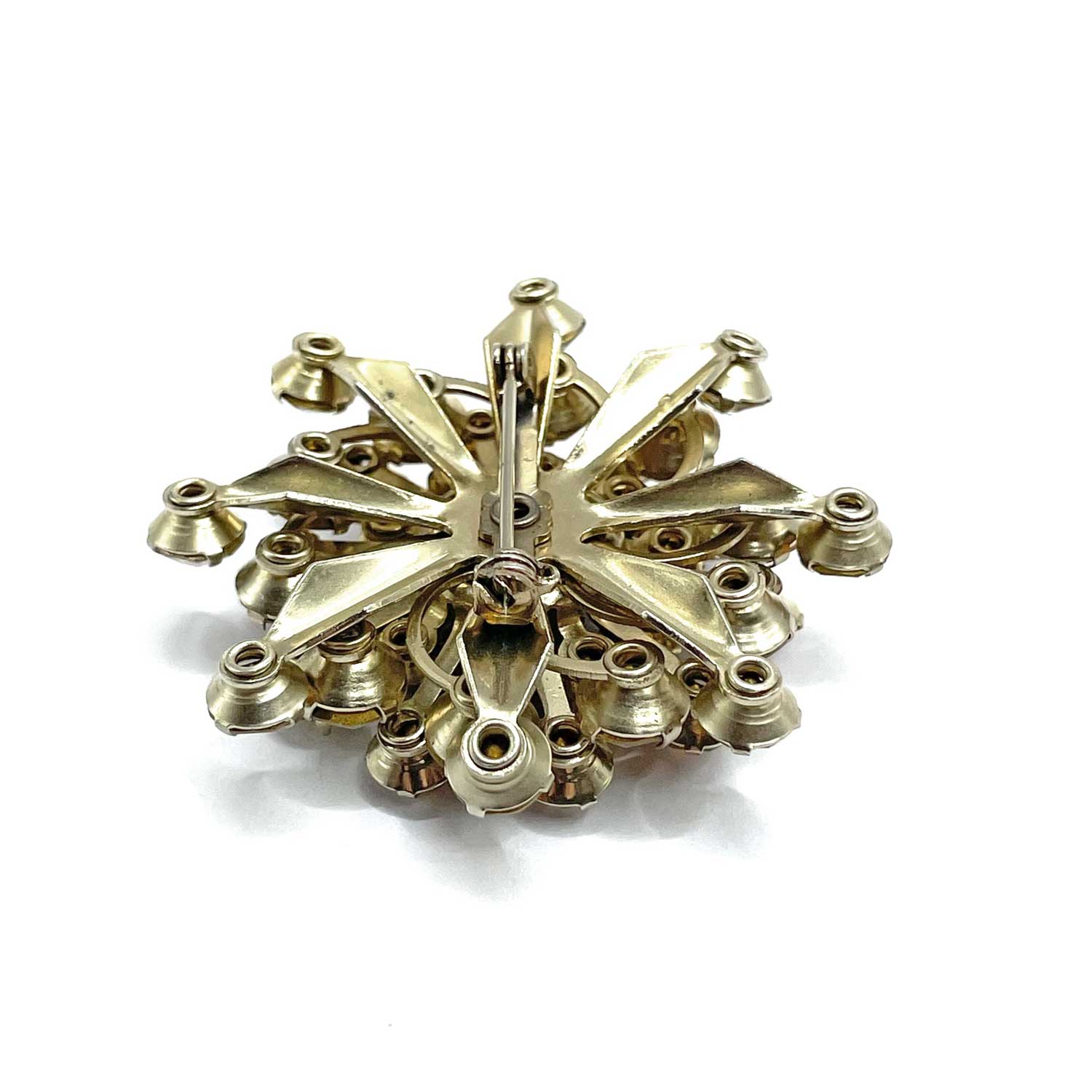 Amber rhinestone snowflake brooch