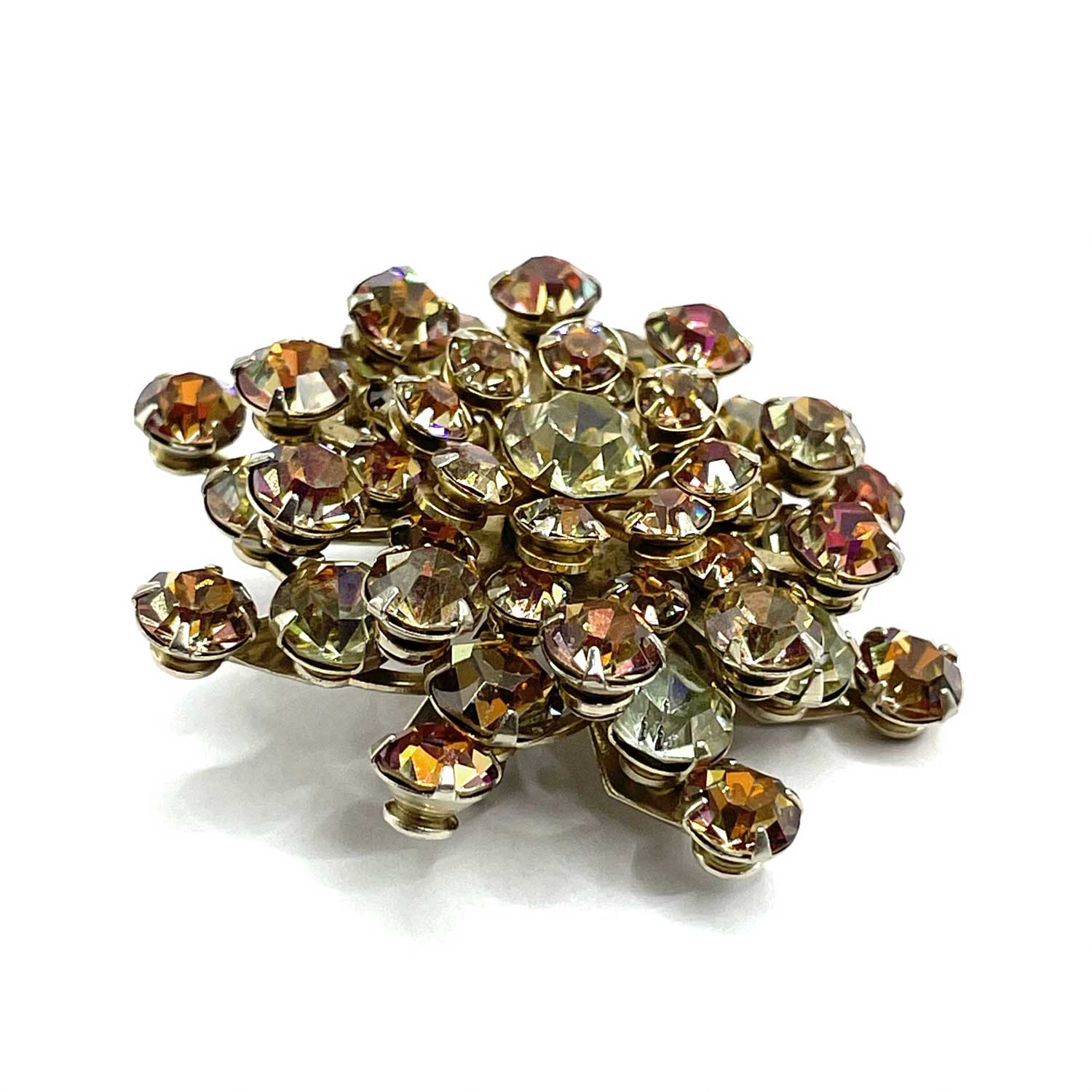 Amber rhinestone snowflake brooch