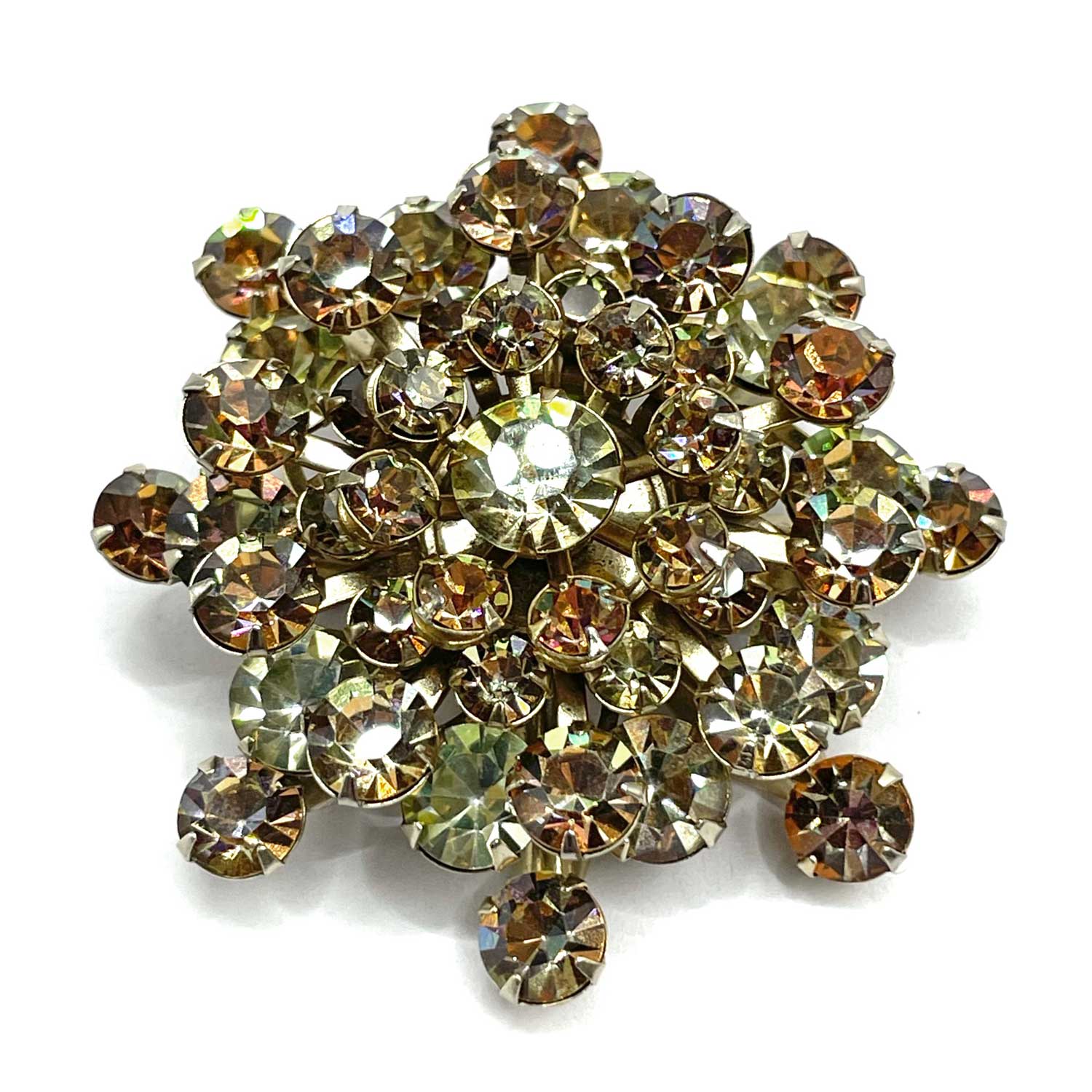 Amber rhinestone snowflake brooch