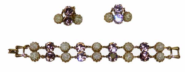 Vintage rhinestone and marble bracelet and earring set