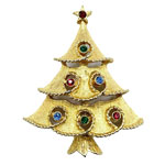 rhinestone Christmas tree brooch