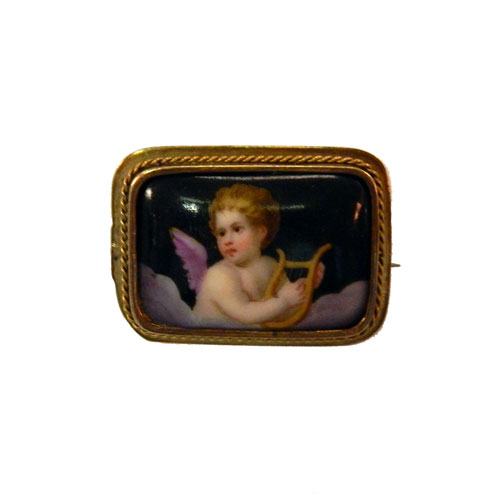 Antique hand painted angel brooch