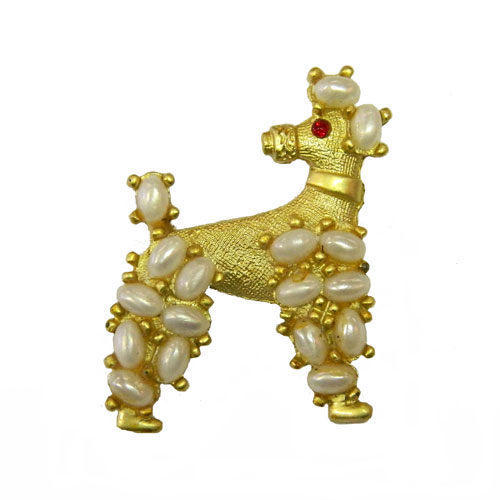 Faux pearl poodle brooch