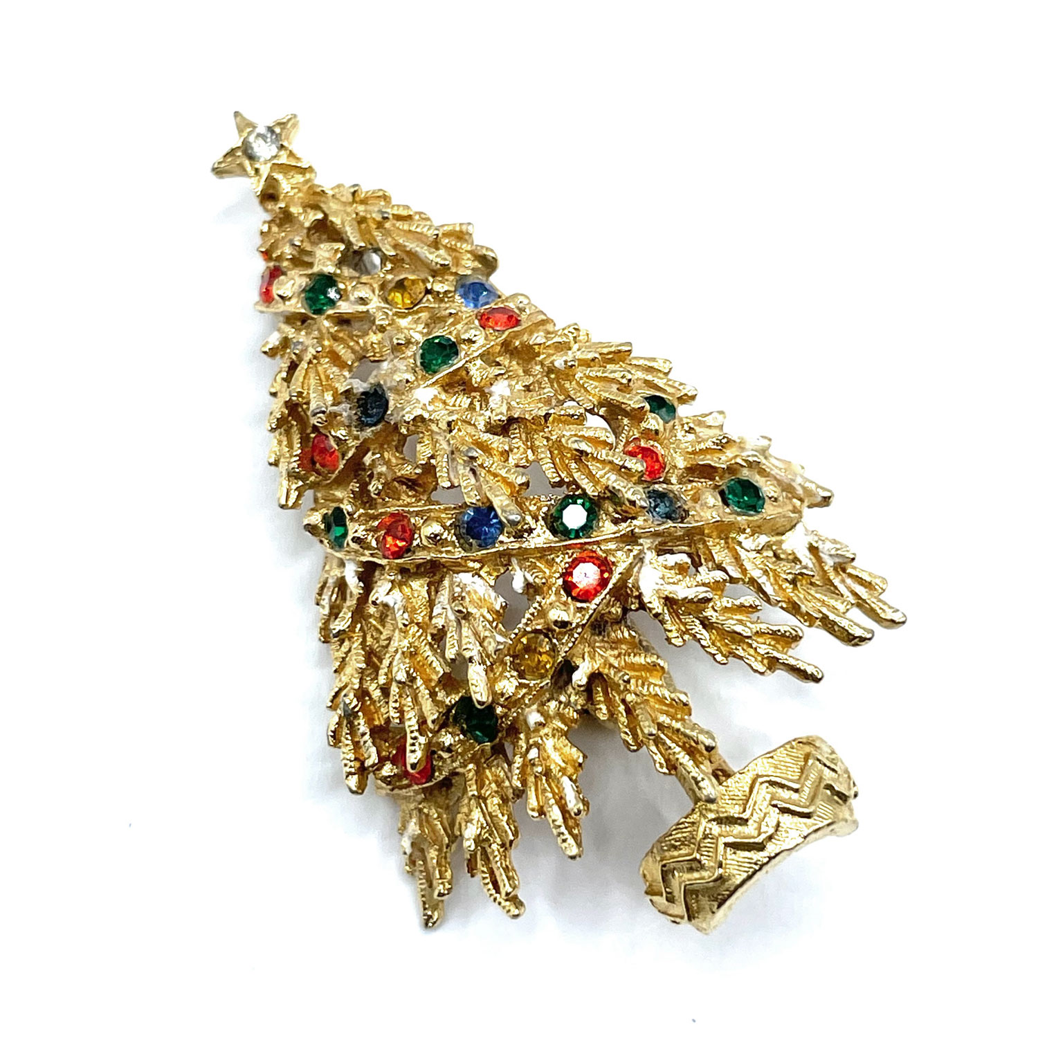 rhinestone Christmas tree pin