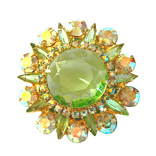 Green rhinestone brooch