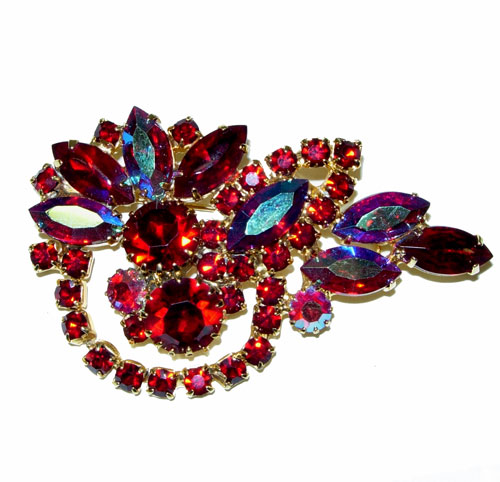 1950's red rhinestone brooch