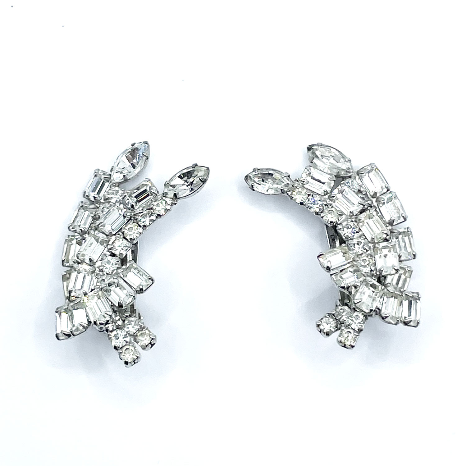 1950s crystal rhinestone brooch and earring set