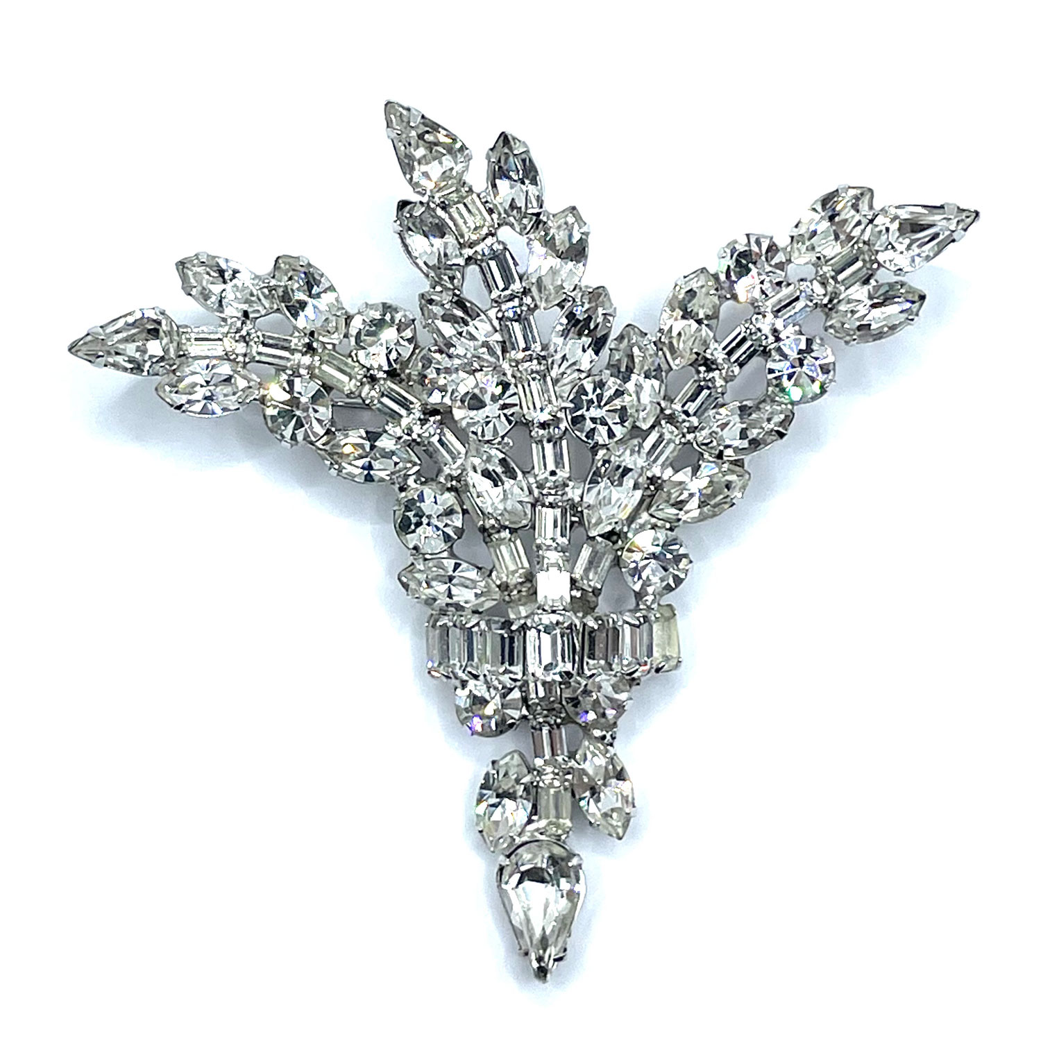 1950s crystal rhinestone brooch and earring set