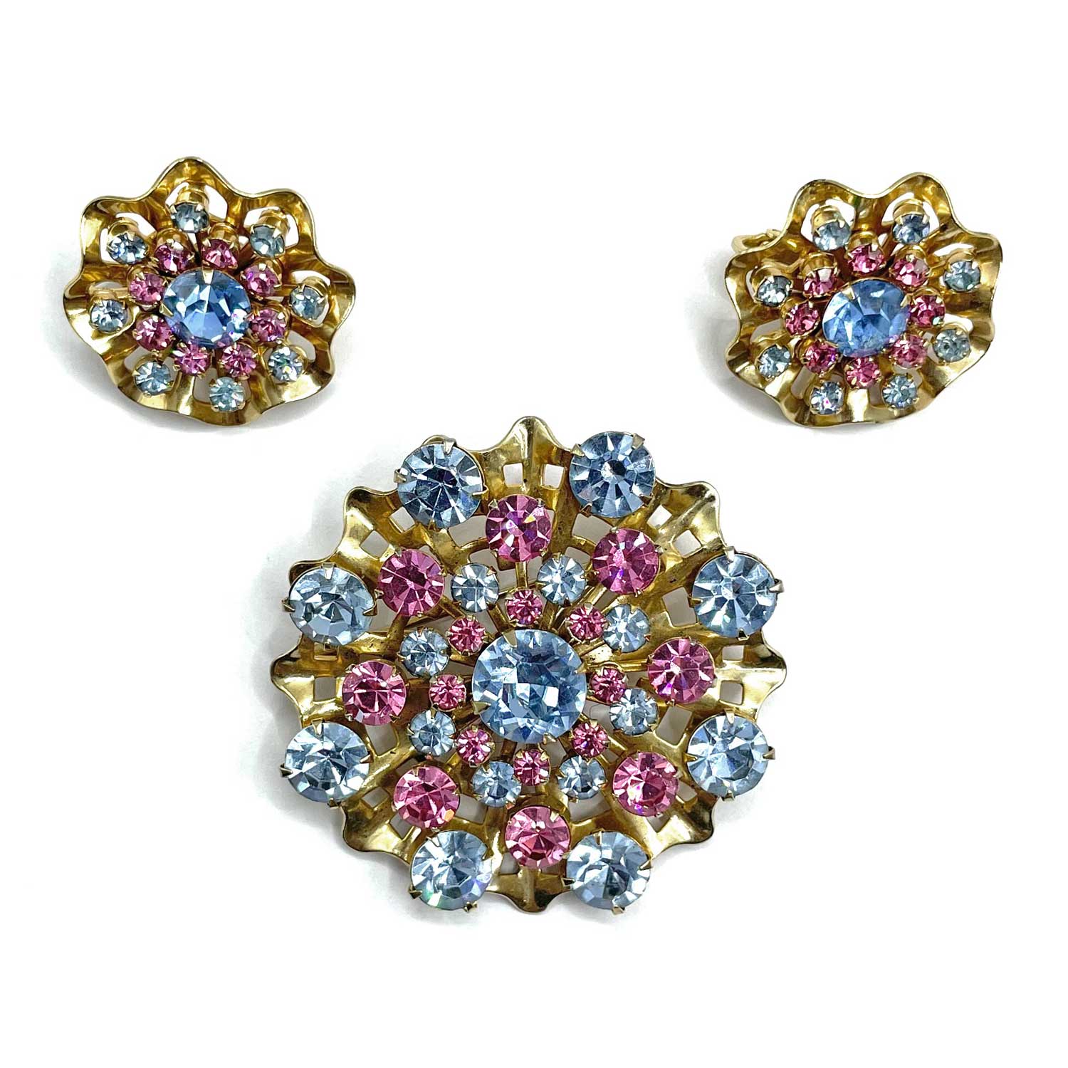 Rhinestone snowflake brooch and earring set