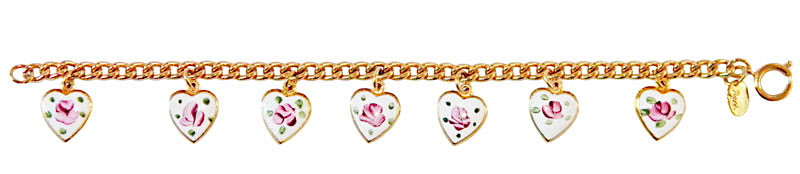 Enameled heart charm bracelet