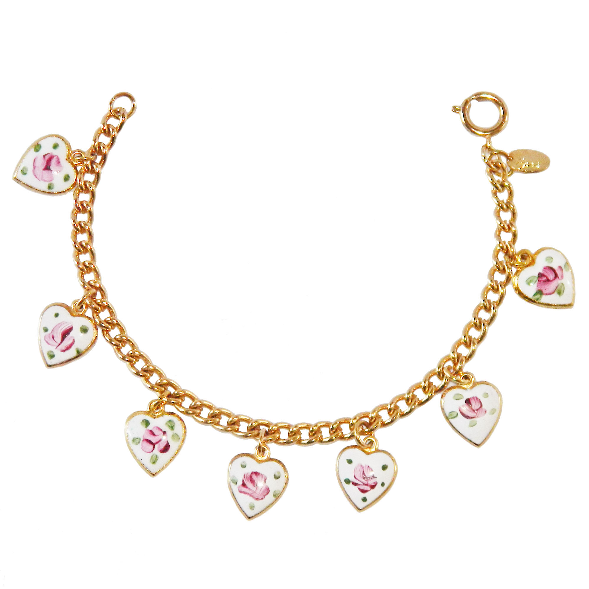 Enameled heart charm bracelet