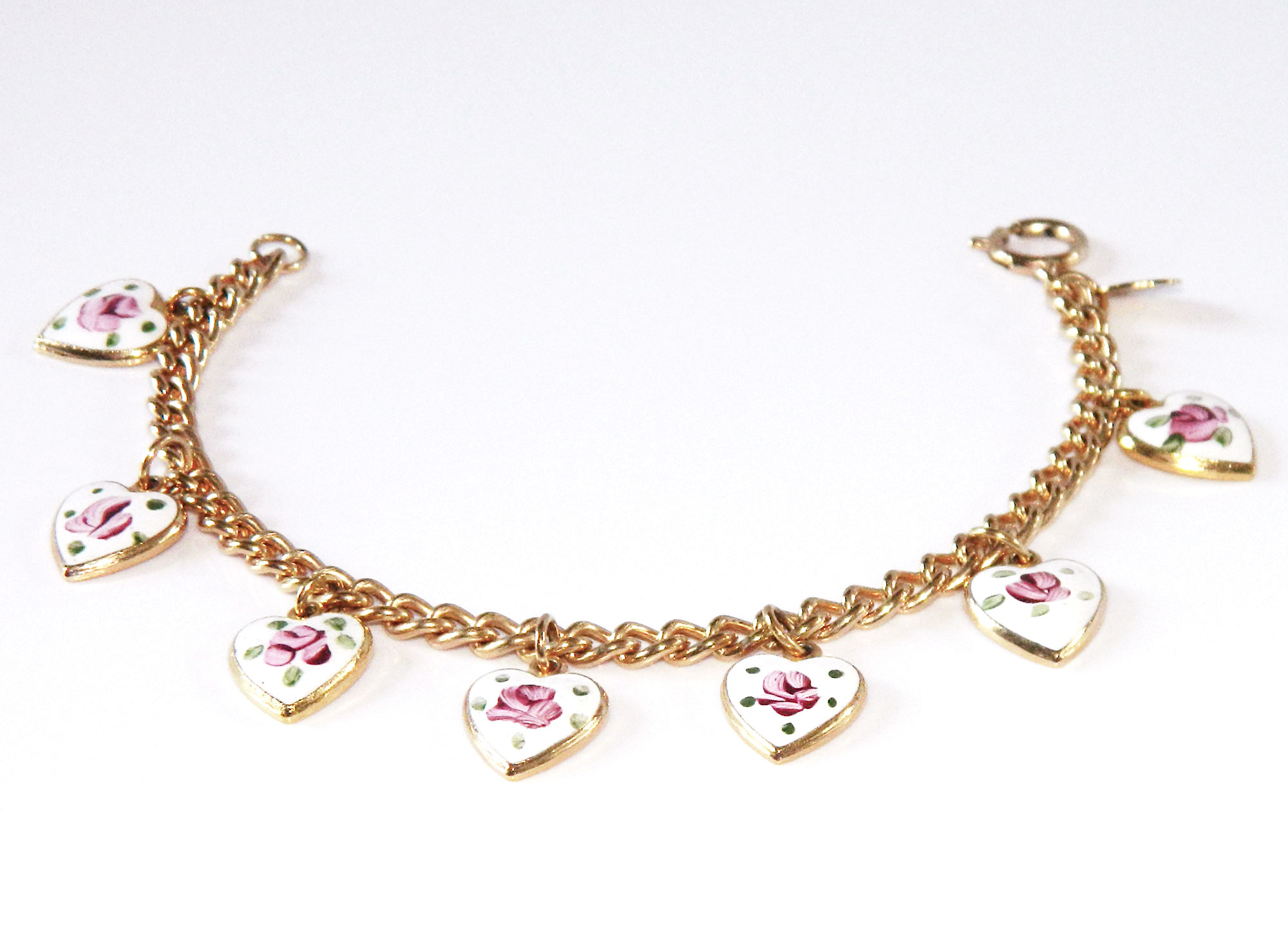 Enameled heart charm bracelet