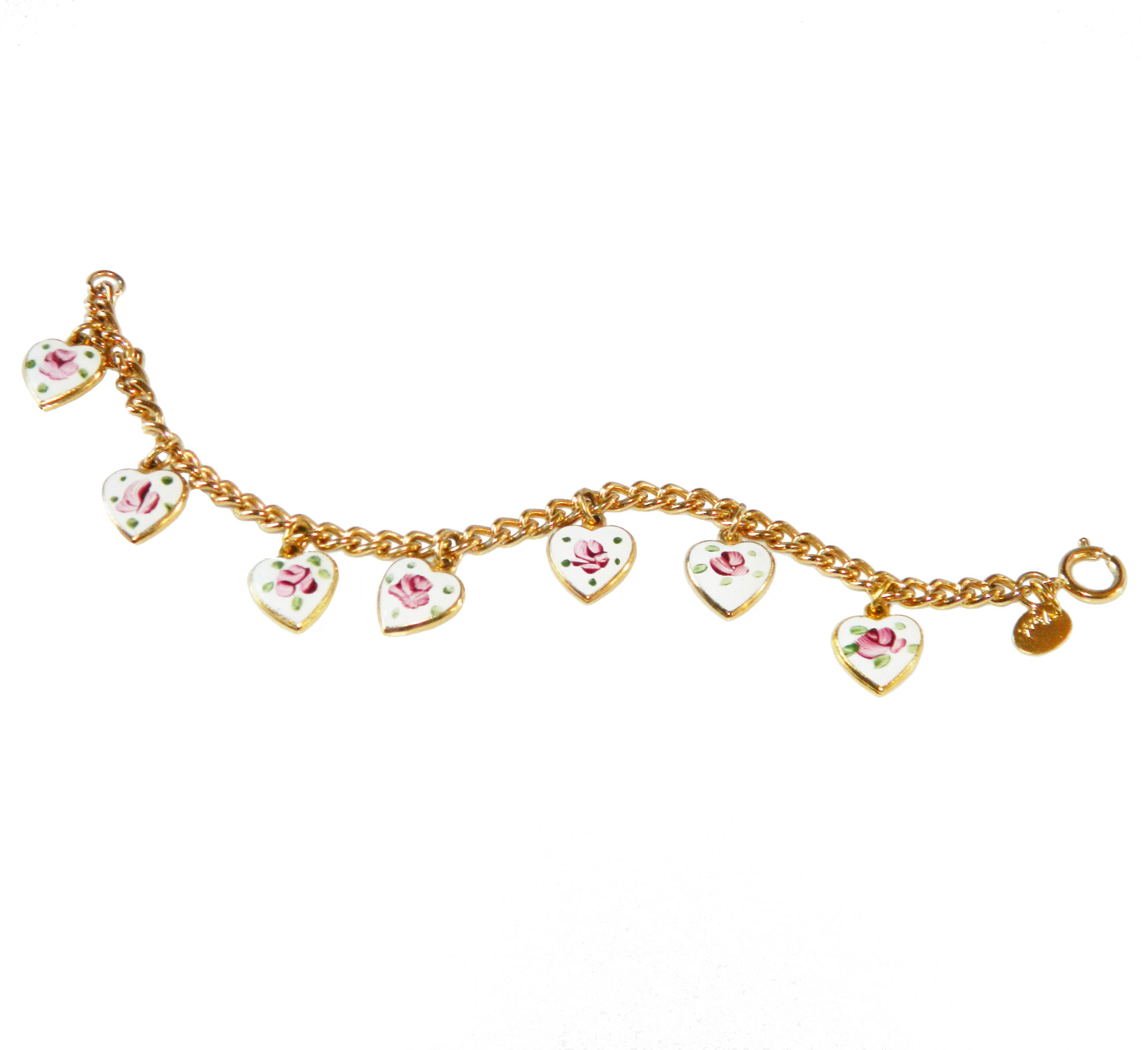 Enameled heart charm bracelet