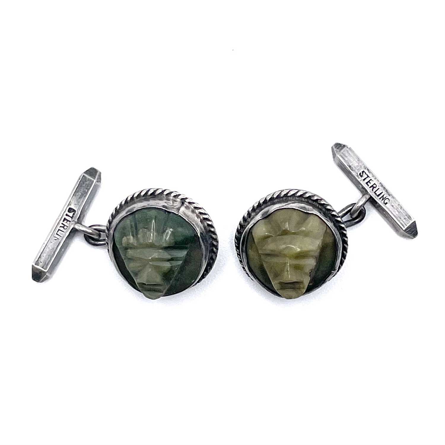 Mexican silver carved stone cufflinks