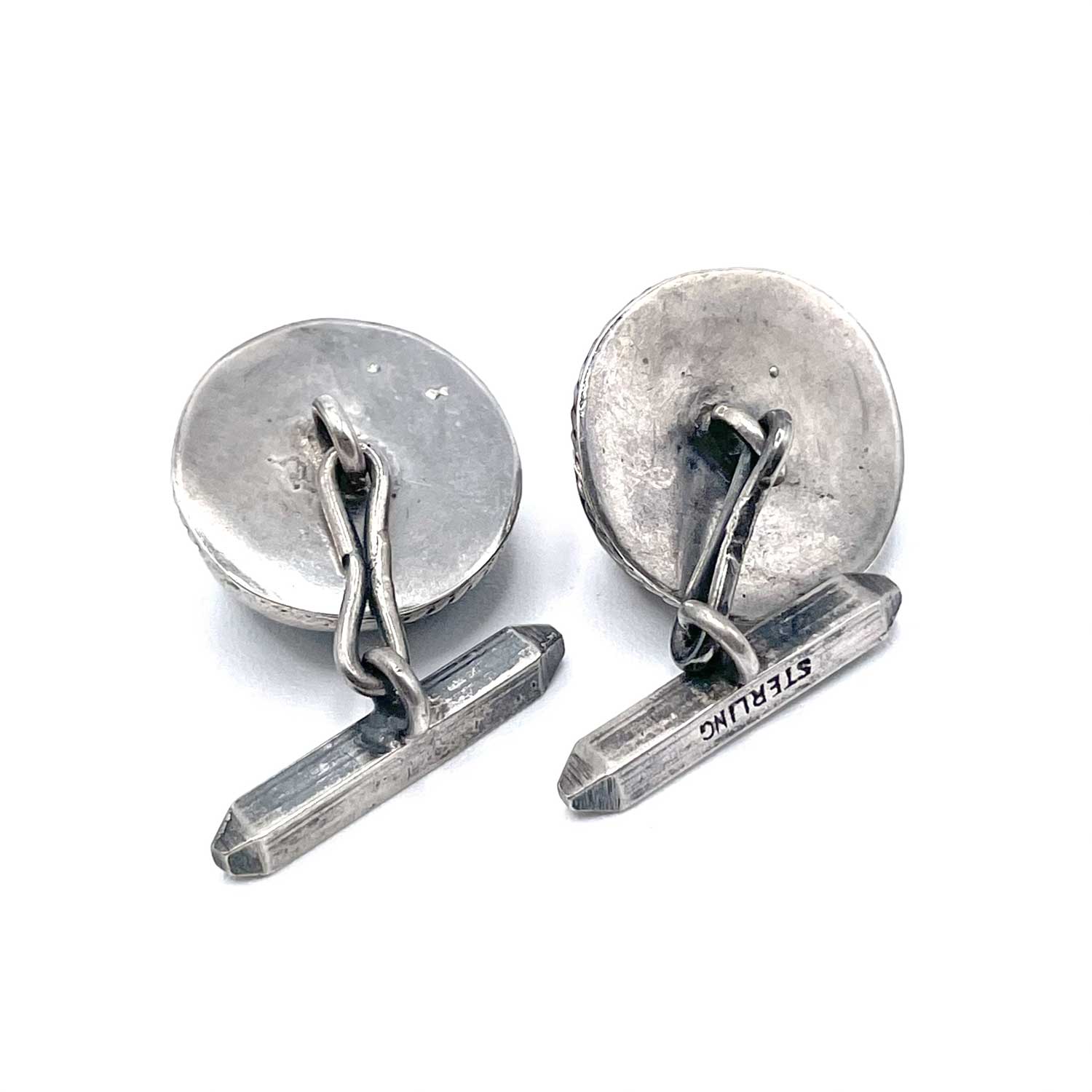 Mexican silver carved stone cufflinks
