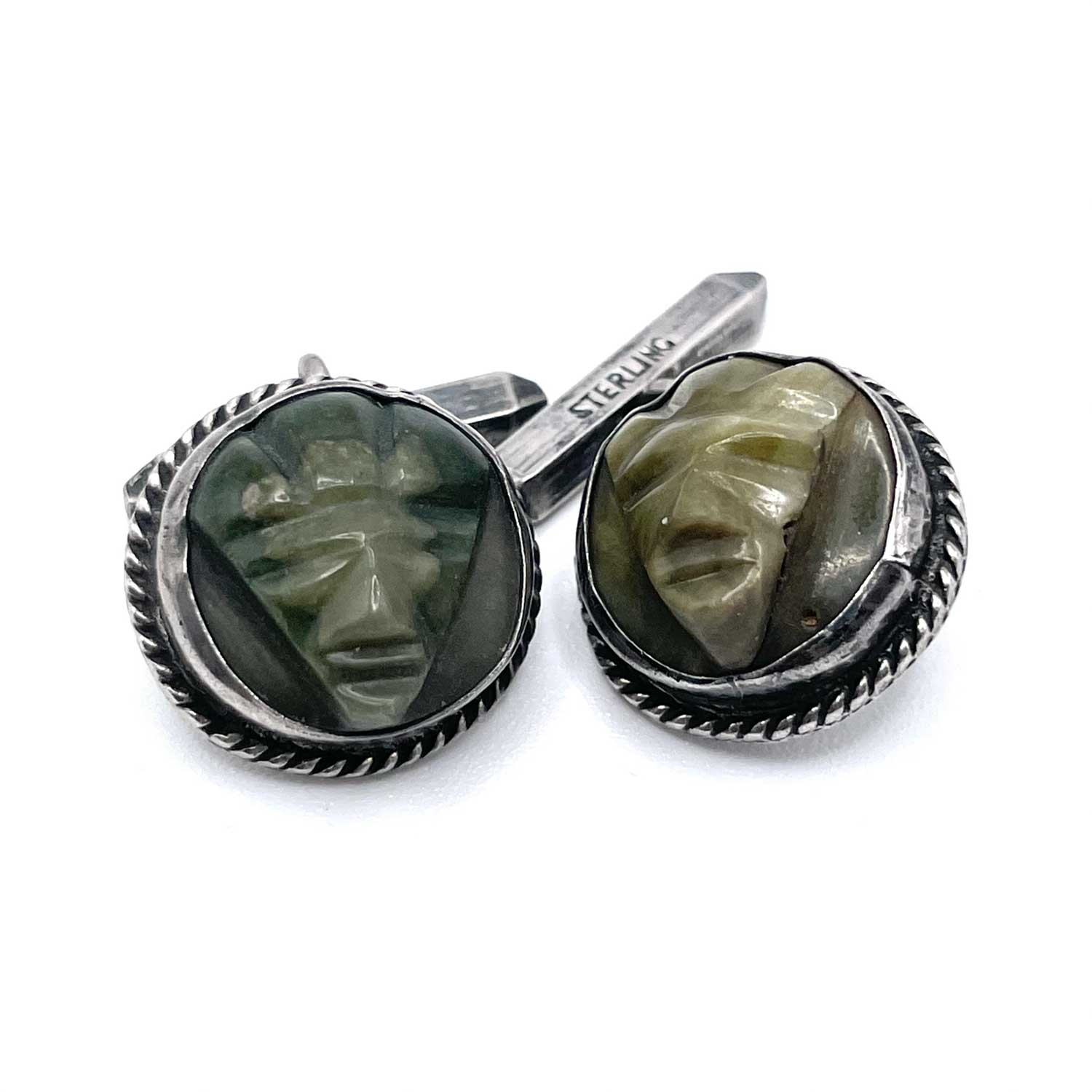 Mexican silver carved stone cufflinks