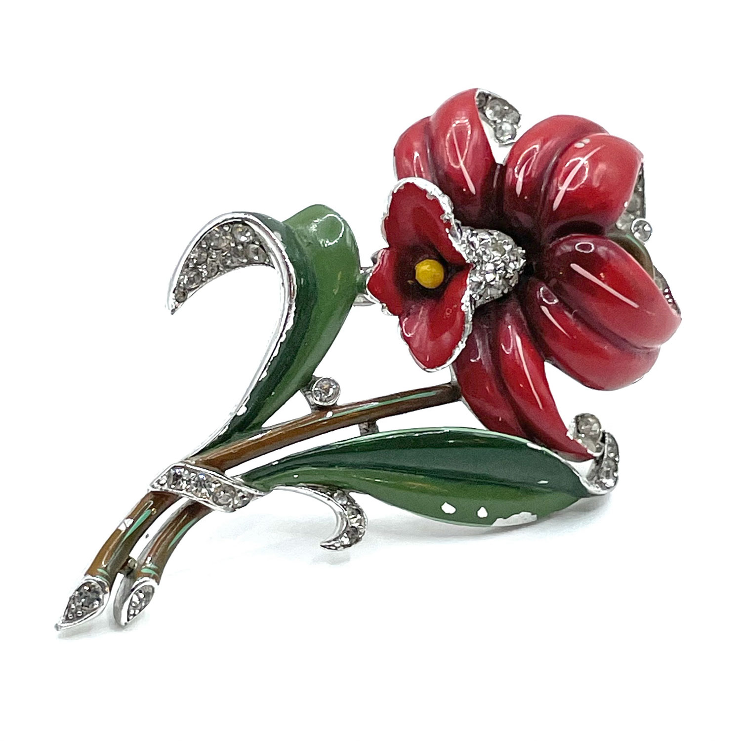 1940s Trifari enameled flower fur clip