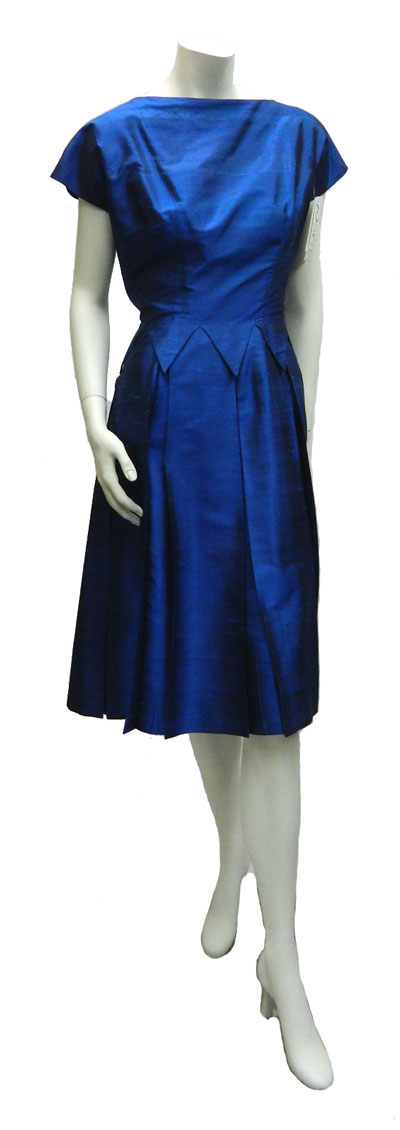 1950's blue silk shantung cocktail dress