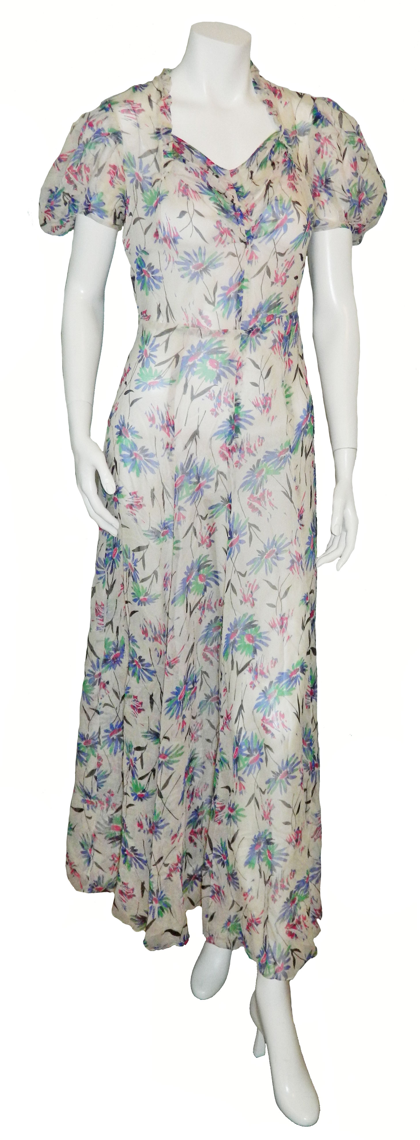 1930s silk chiffon floral dress