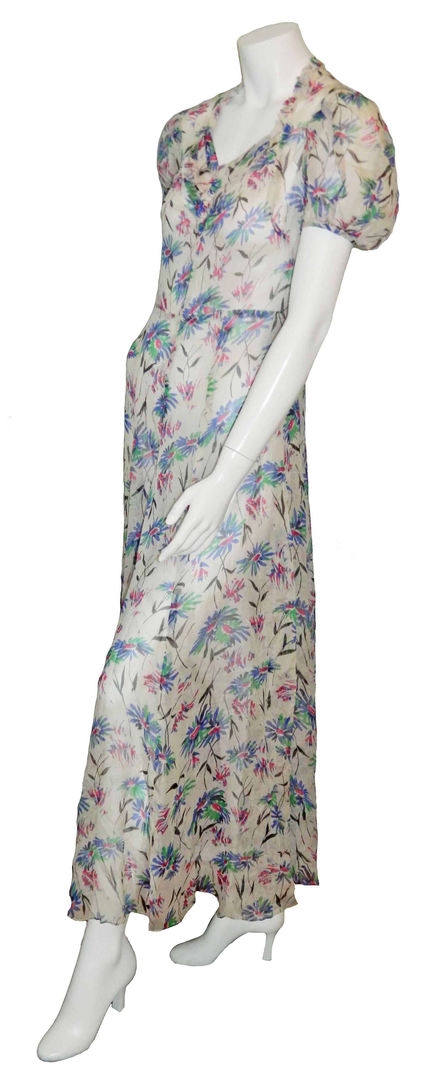 1930s silk chiffon floral dress