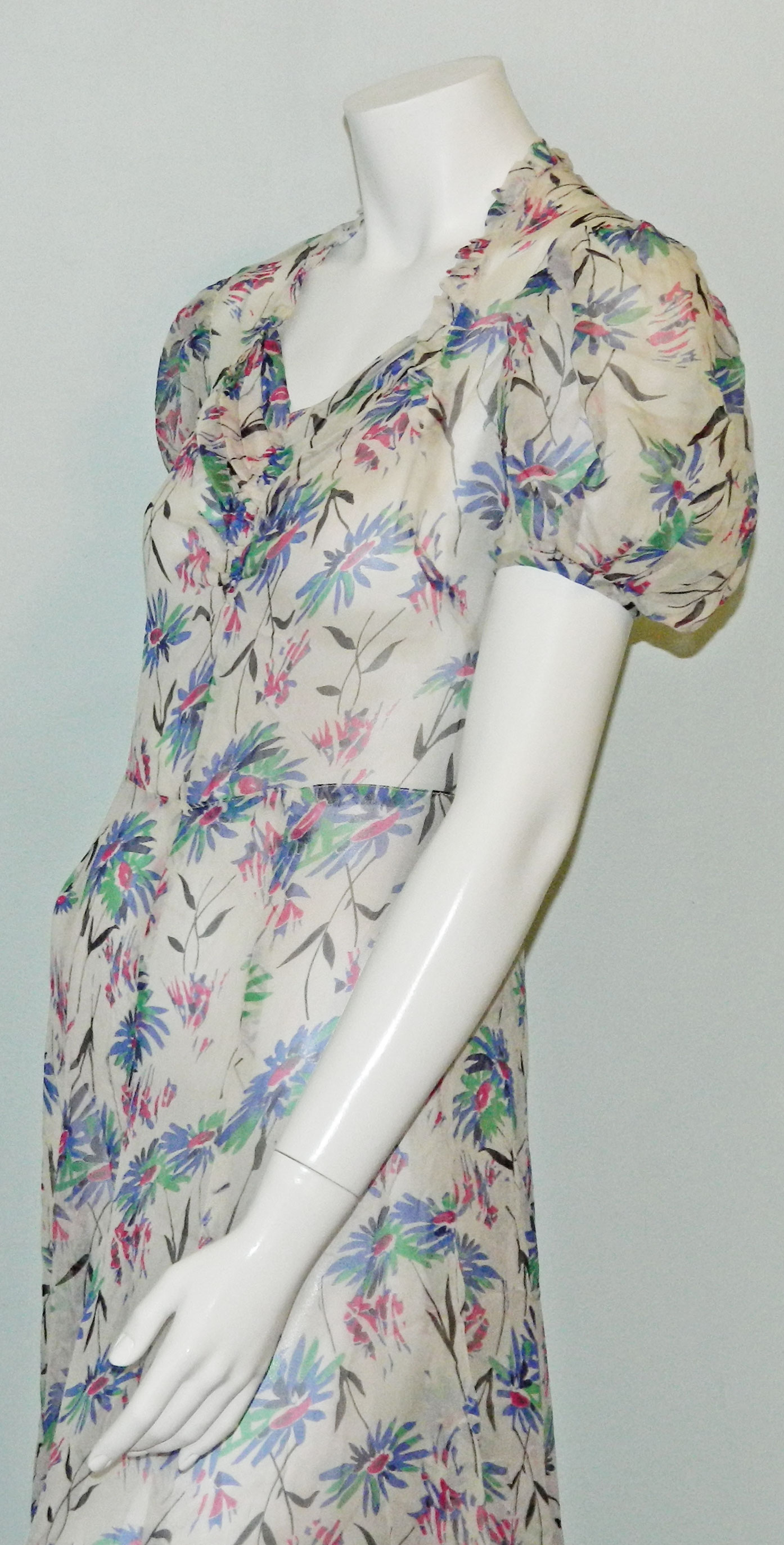 1930s silk chiffon floral dress