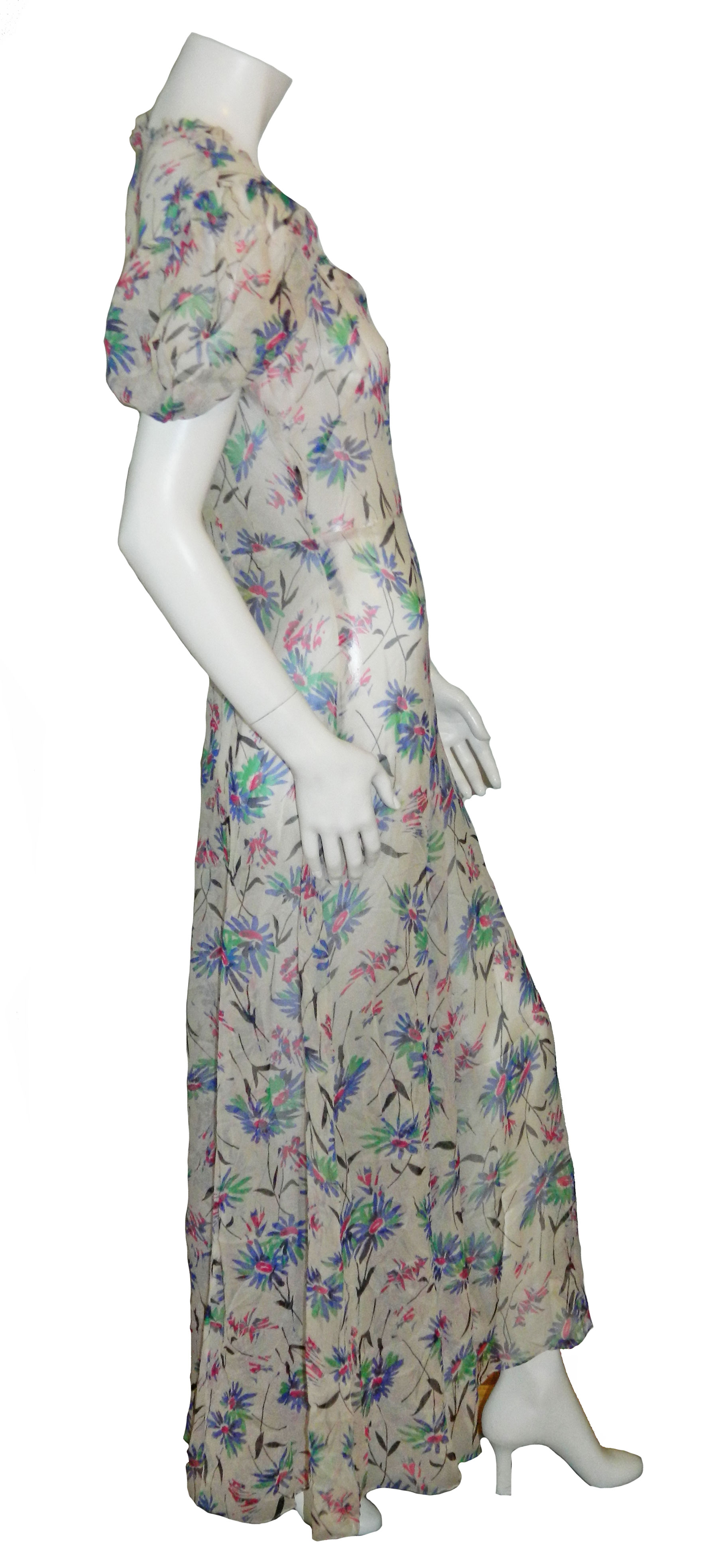 1930s silk chiffon floral dress