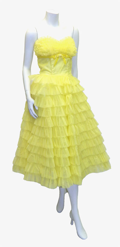 vintage 1950's yellow tulle prom dress