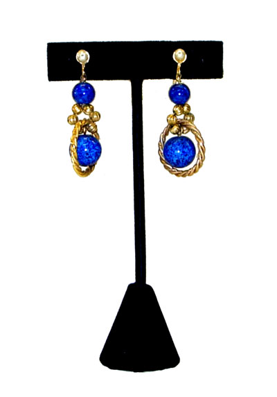 Hattie Carnegie drop earrings with faux lapis beads