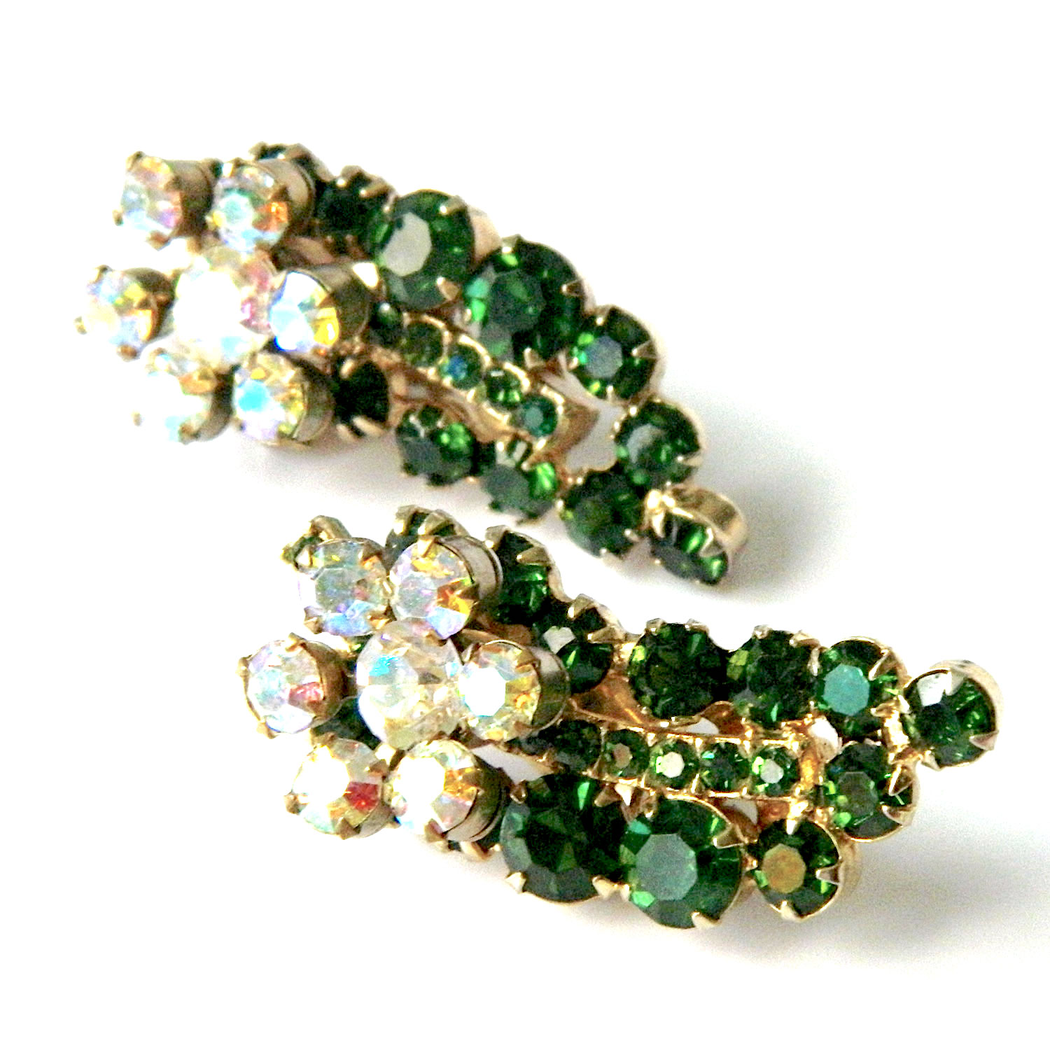 1950's green rhinestone earrings