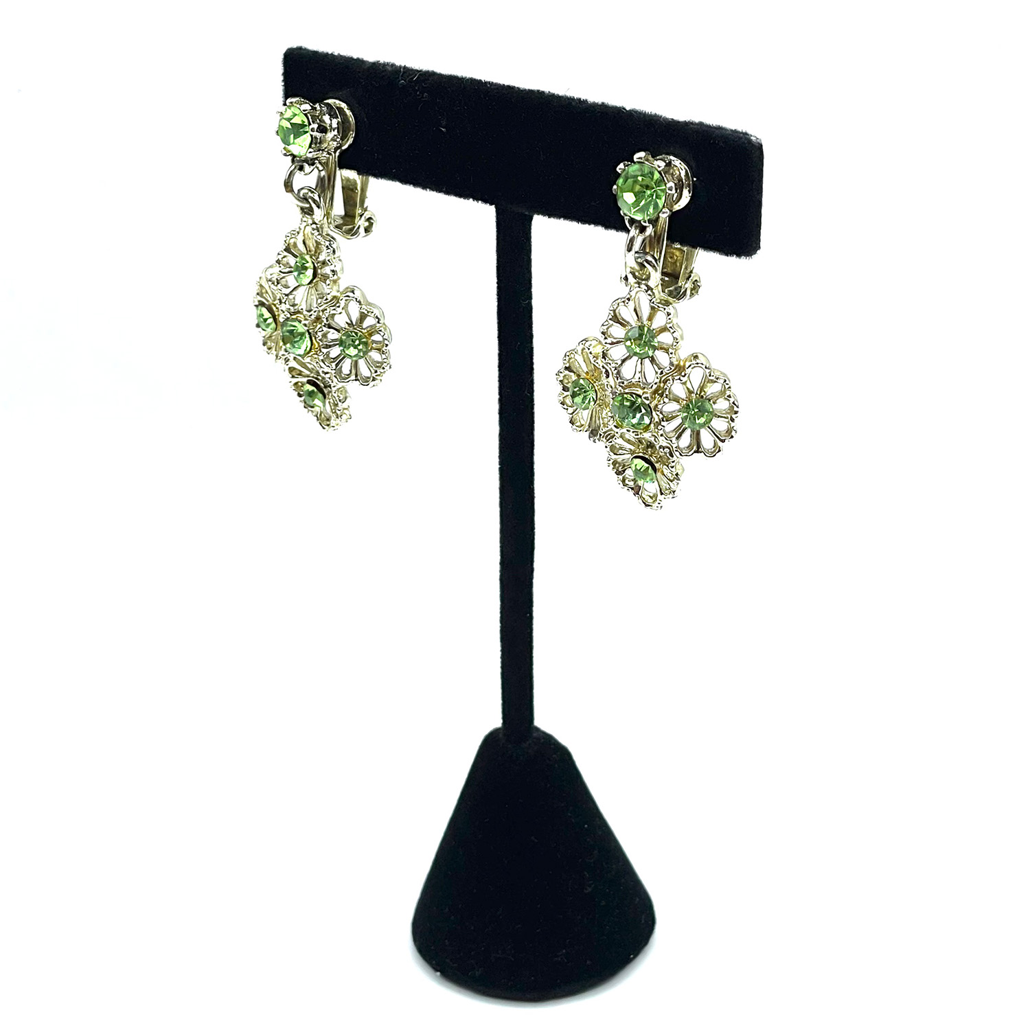 1950s green rhinestone drop earrings