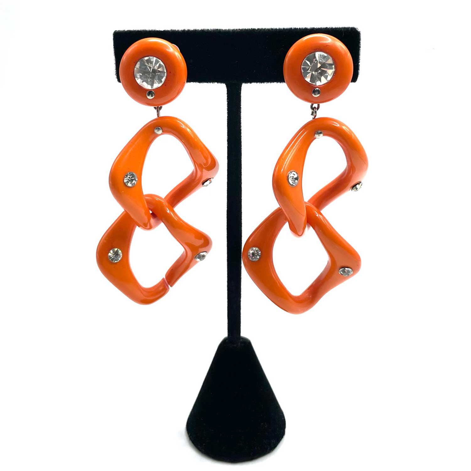 Orange rhinestone drop earrings