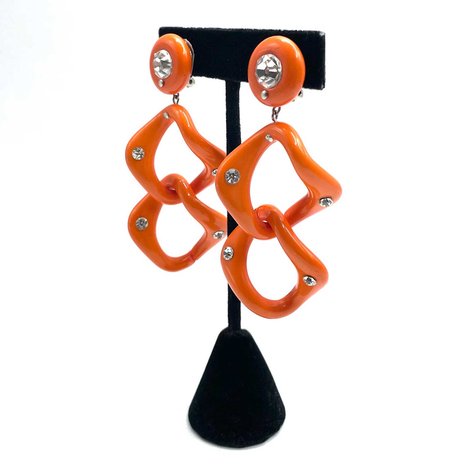 Orange rhinestone drop earrings