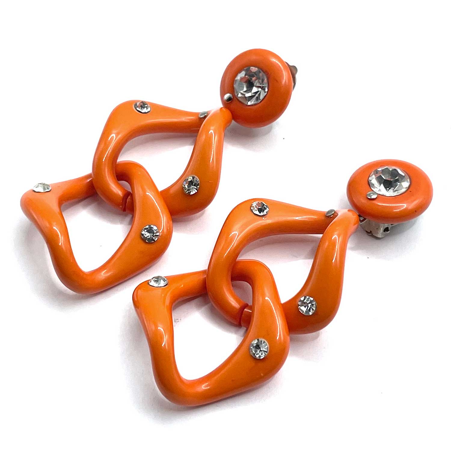 Orange rhinestone drop earrings