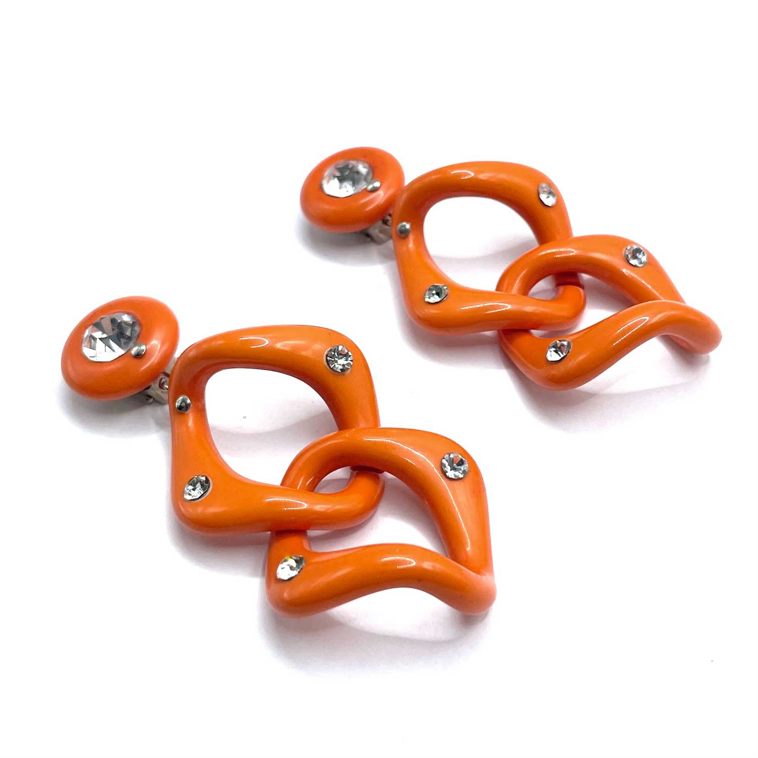 Orange rhinestone drop earrings