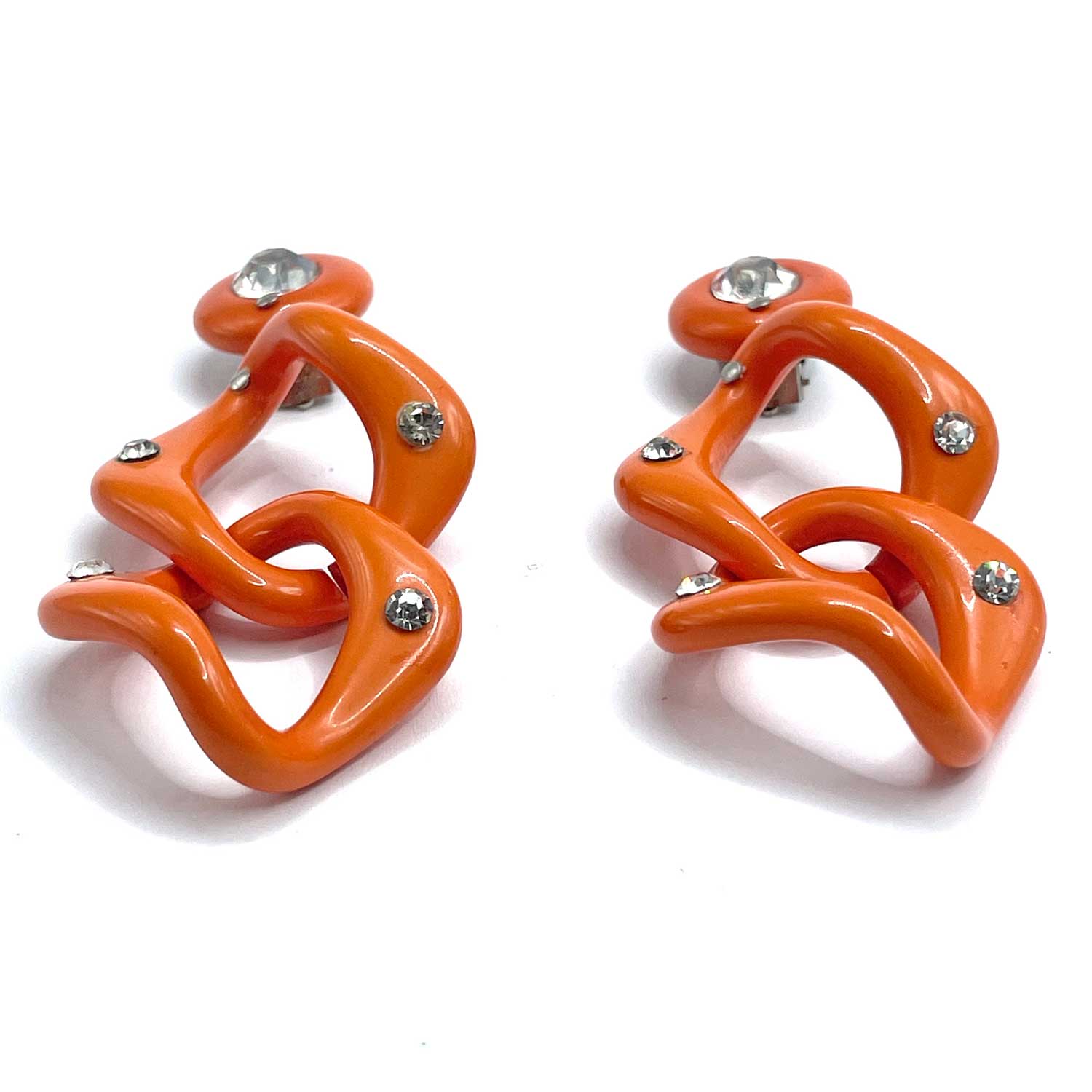 Orange rhinestone drop earrings