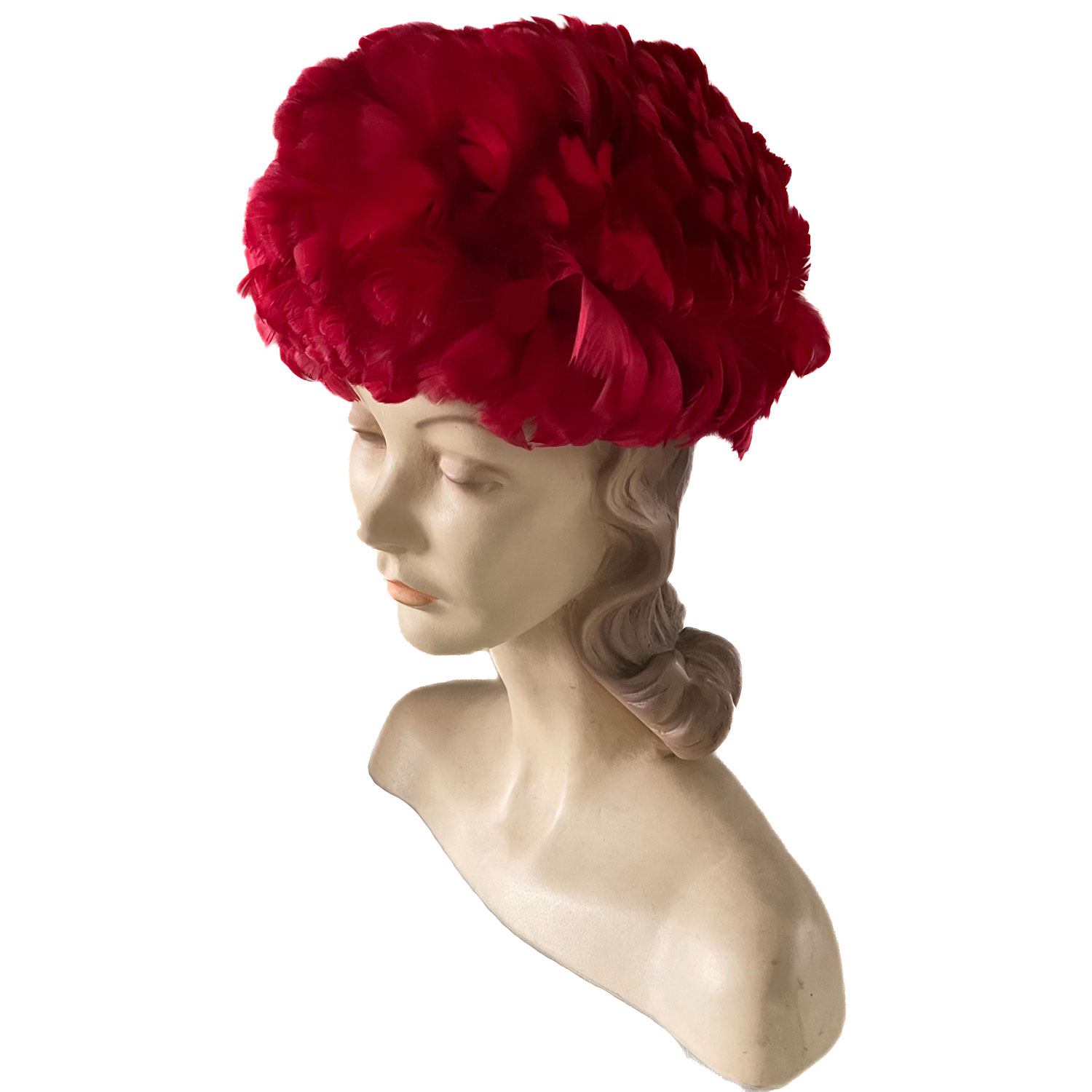 1960s red feather hat