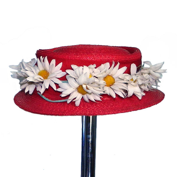 1950's red straw daisy hat