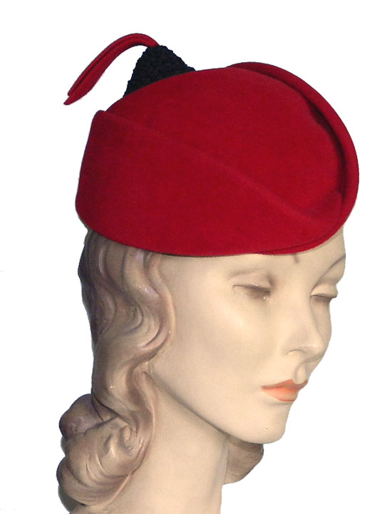 1950's red and black velour hat
