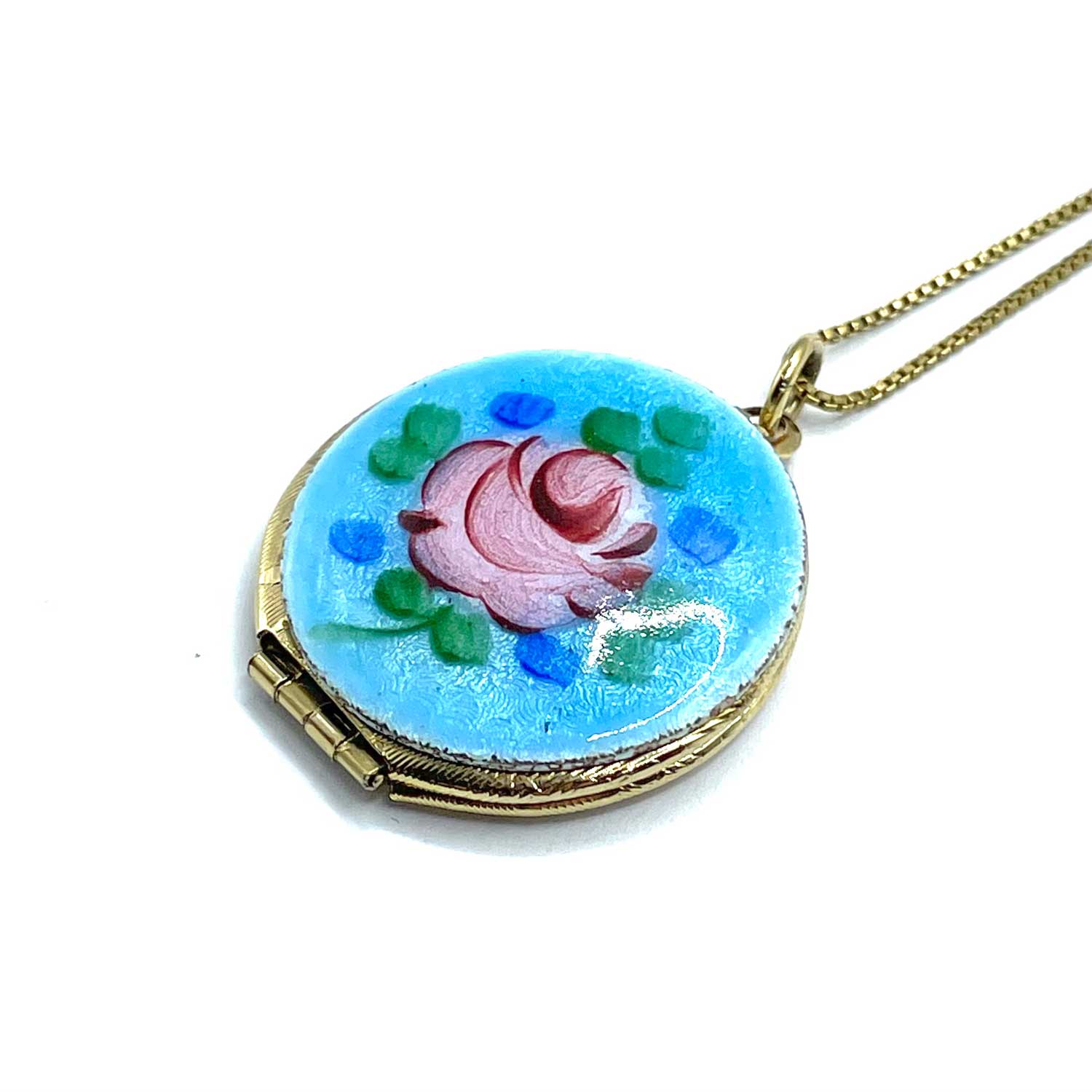 Vintage enameled locket necklace