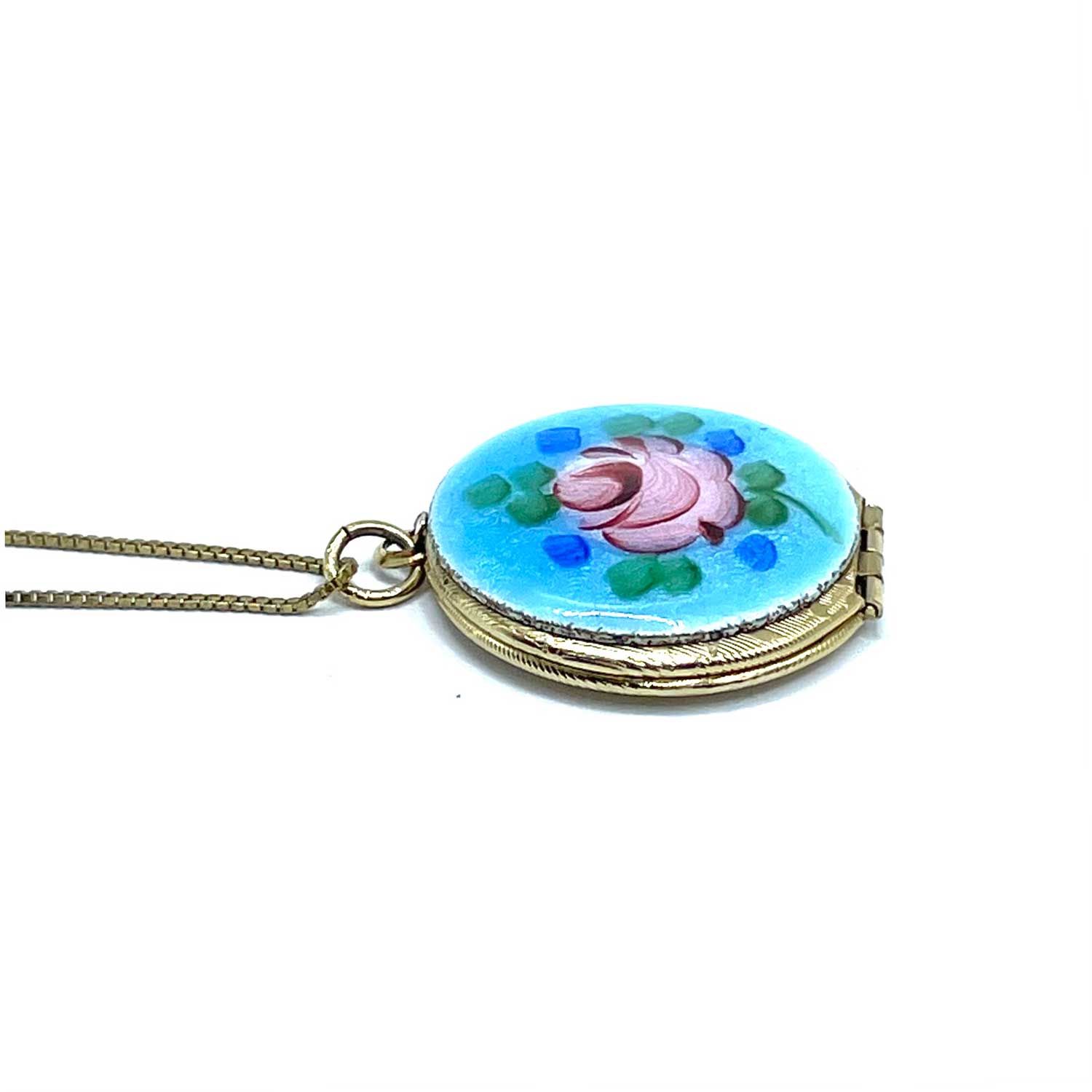 Vintage enameled locket necklace