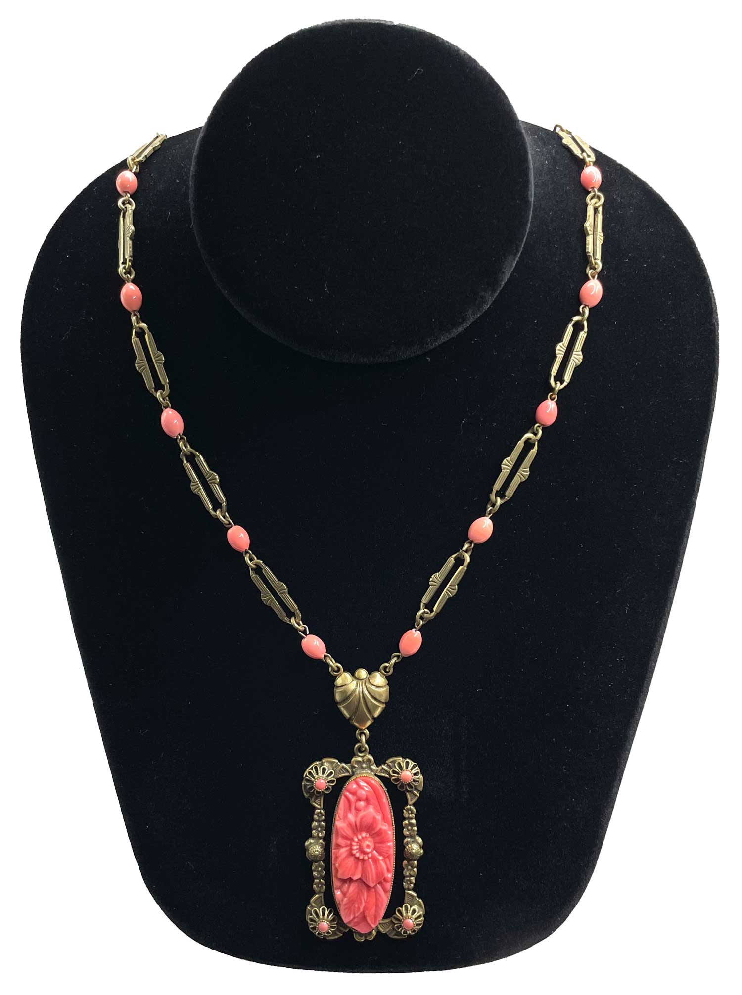 Vintage Art Deco Faux Coral Pendant Necklace