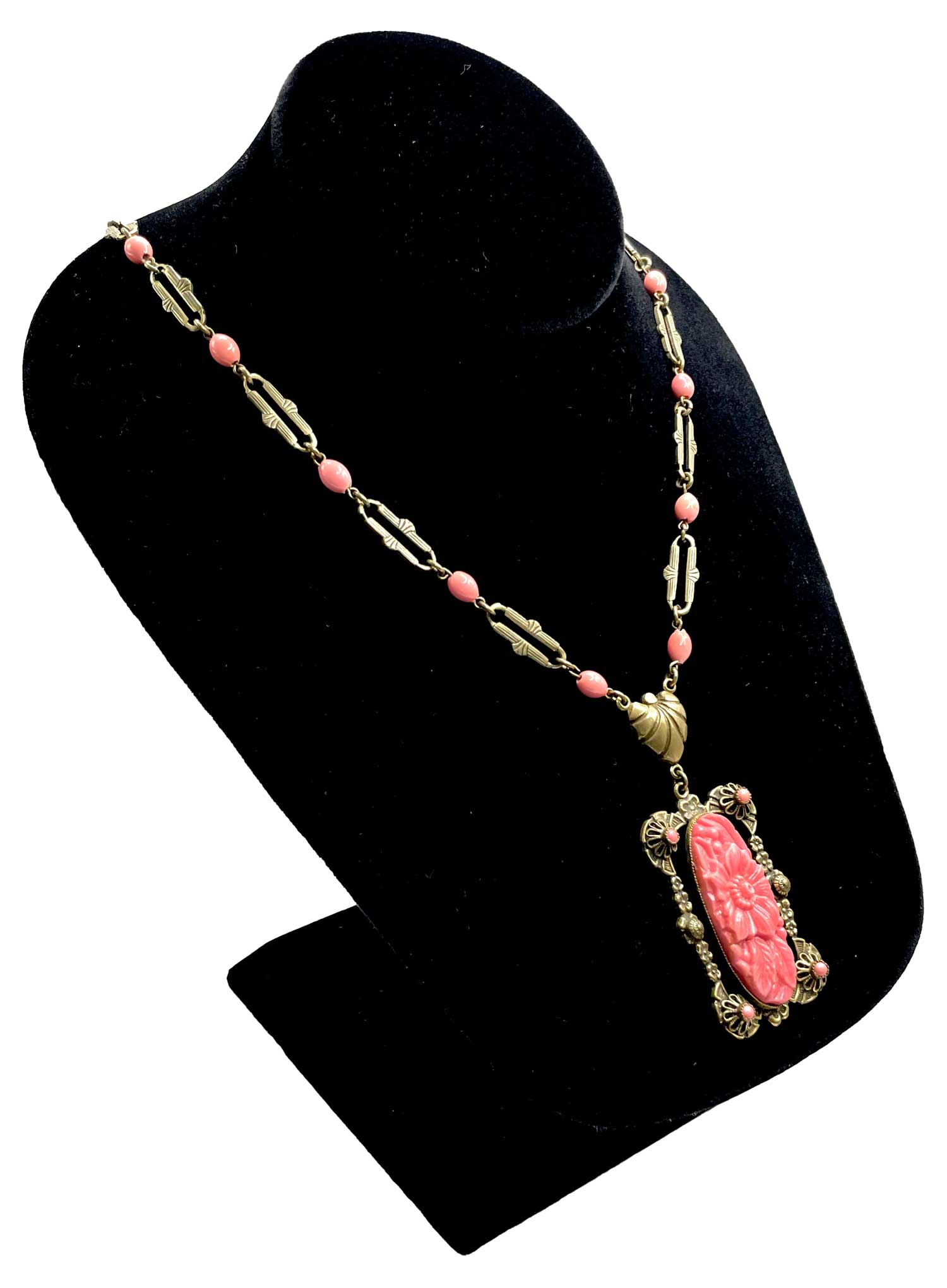 Vintage Art Deco Faux Coral Pendant Necklace